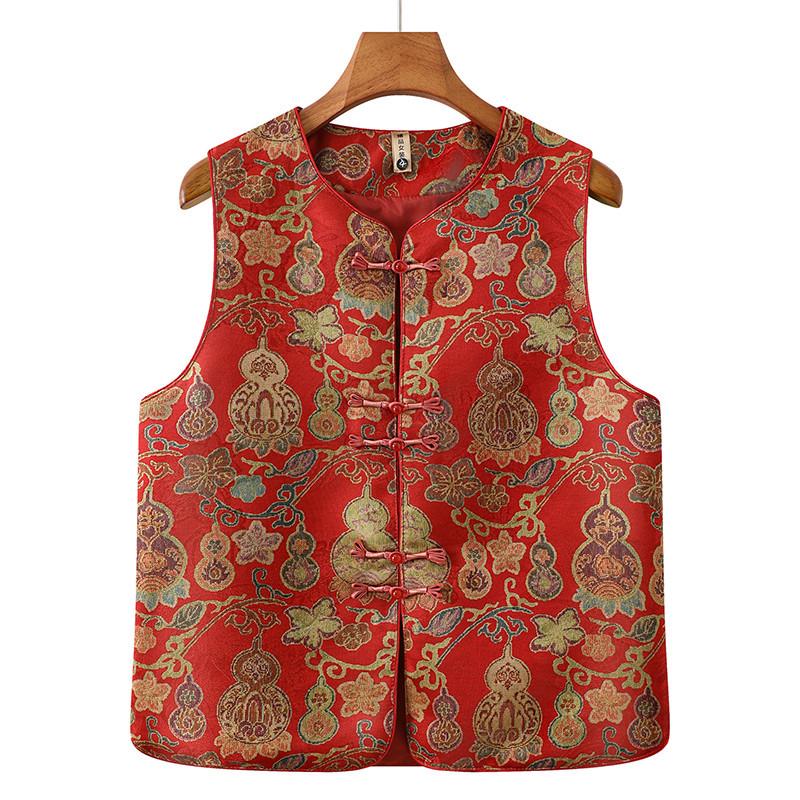 

2026 Spring Chinese Style Casual Vest with Retro Frog Buttons for Mothers XL - Recommended for 90-105 jin красный
