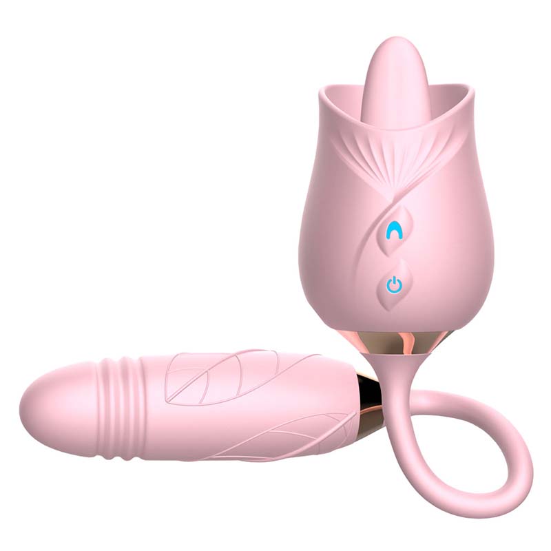 10 Frequencies Double Head Rose Toy Vibrator w/ Thrusting Dildo