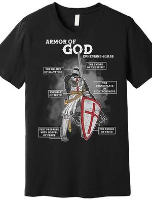 Men's Armor of God Graphic T-Shirt - Black, Ephesians 6:13 Print, Casual Short S