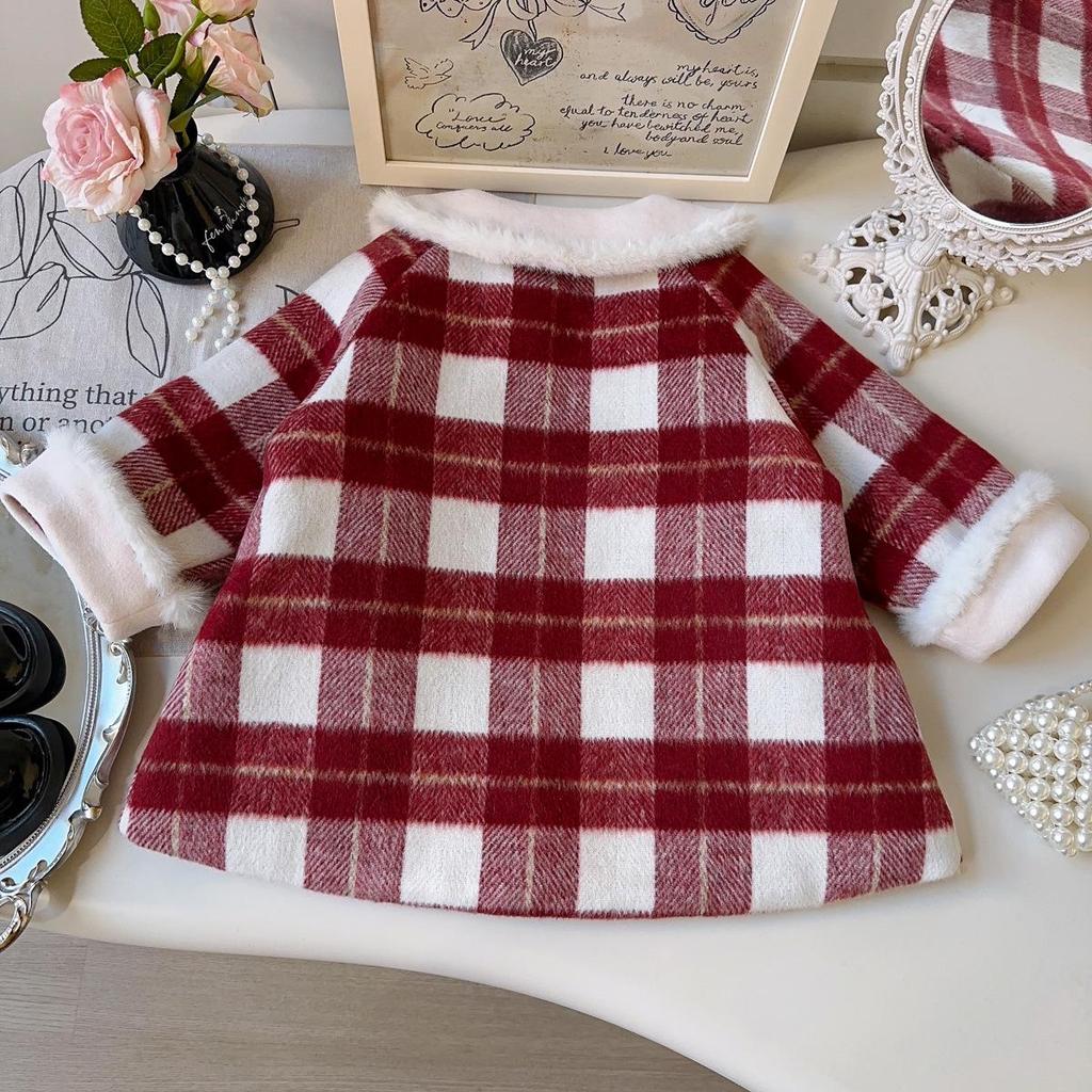 Girls' Stylish Winter Wool Coat with Velvet Lining