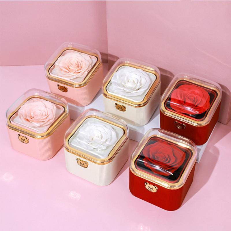 Fashion Cute Flip Necklace Box Romantic Dustproof Rotating Rose Box Automatic Plastic Necklace Storage Case Birthday