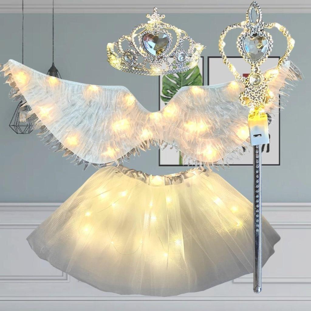 Little Girl's Angel Feather Wings Set – Christmas and New Year Costume Décor