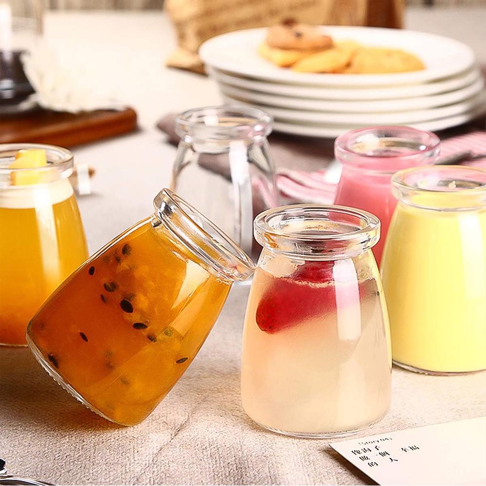 10Pcs 4 Oz Clear Yogurt Jars With PE Lids, Glass Pudding Jars Yogurt Jars Ideal for Jam, Honey, Wedding Favors, Shower Favors