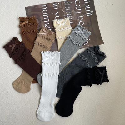 1 Paar Chic Herfst Meisje Kuitkous Koreaanse Mode Ruche Strik Sok voor Kinderen Zacht Katoen Schoolkous Kleding Accessoires