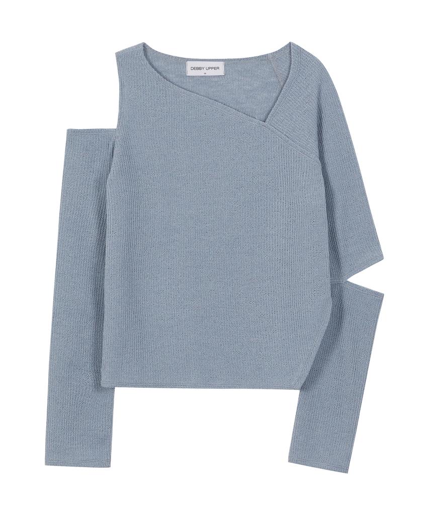DEBBY UPPER Diagonal Line Cut-Out Sleeve Top_Blue