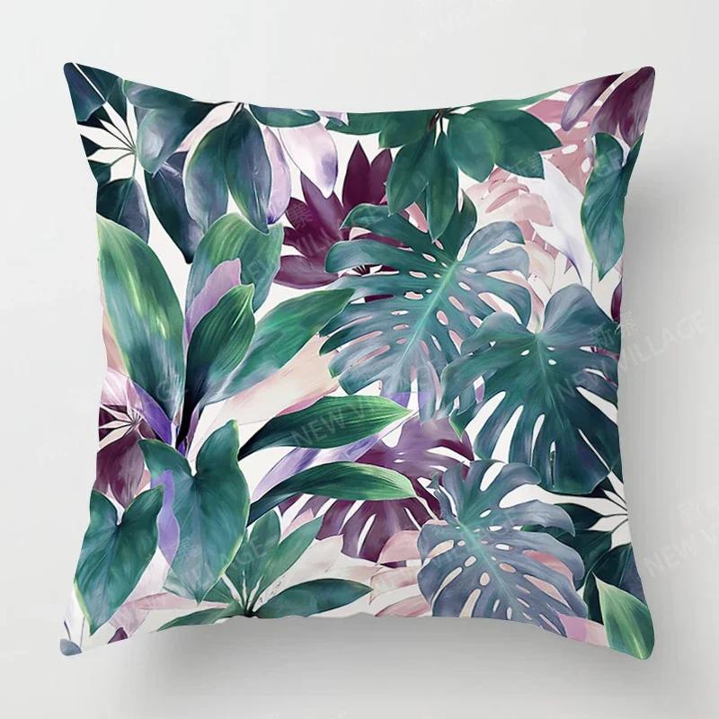 Nordic Fall Home Decor Autumn Throw Pillow Case Sofa Cushion Cover Modern  Plant Green Leaf
