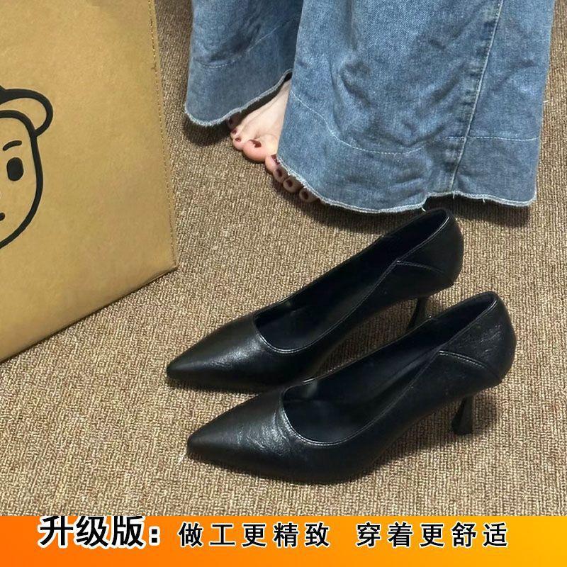 Light mouth shoes soft sole pointed head thin heel high heels professional work black sexy versatile single shoes women 2025 spring and autumn