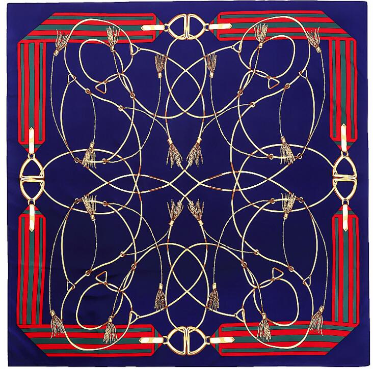 

New Silk Scarf Women Euro Chain Print Square Scarves High Quality Neckerchief 130*130cm Gift Fashion Large Shawls Wraps 130x130cm