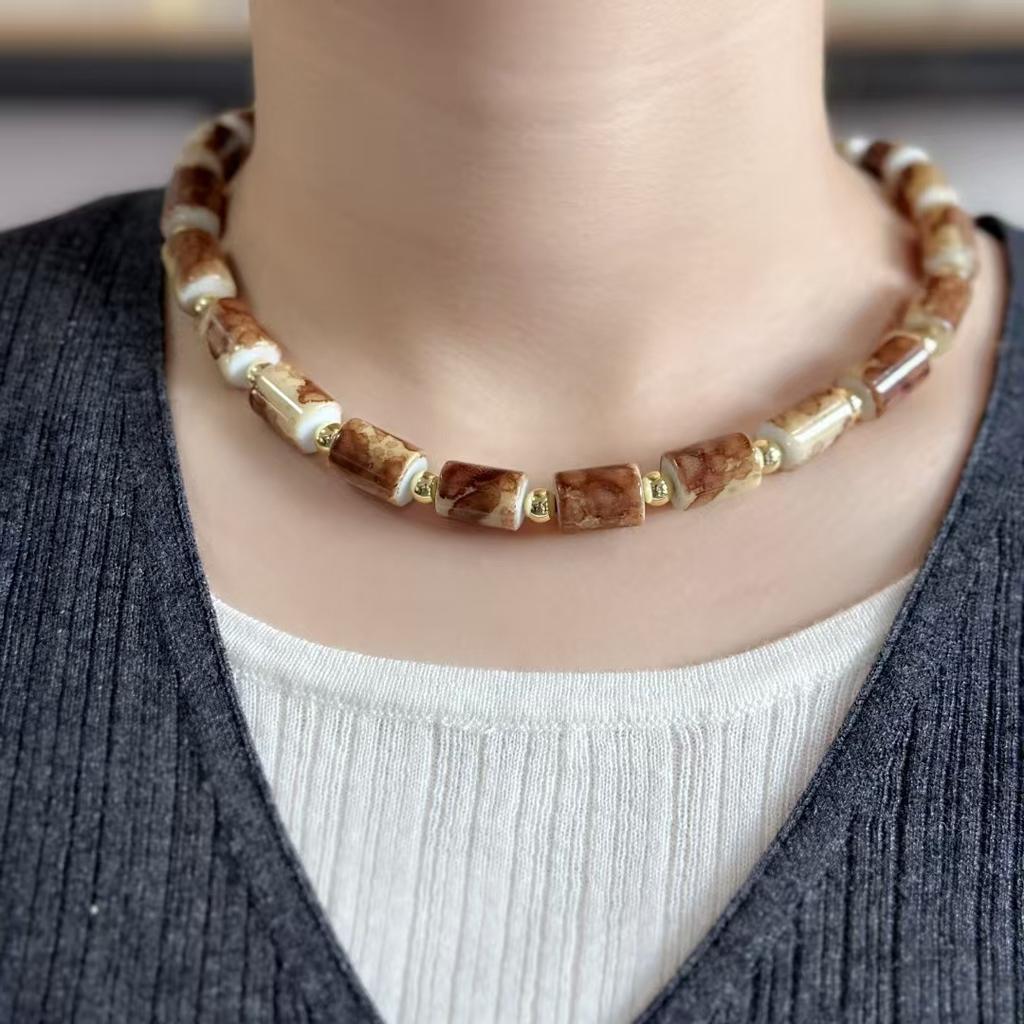 Maillard Autumn And Winter Amber Necklace High-Grade Glass Stone Amber Necklace Women'S Fashion Collarbone Chain