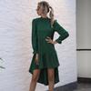 YYFS Women's Fashion Spring Fall Solid Color Print Long Sleeve Half Turtleneck Middle Waistline Casual Dresses