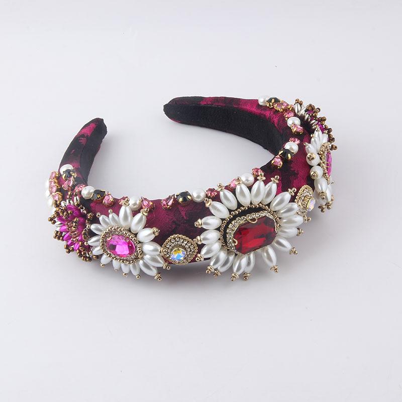 Cerchietti scintillanti con gemma rossa trasparente, imbottiti con strass di diamanti, per capelli da sposa da donna, accessori di lusso per capelli da matrimonio