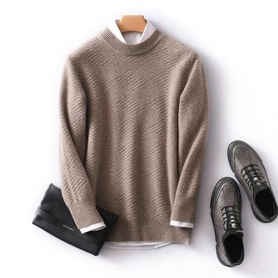 Men's Wool Sweater - Round Neck, 100% Pure Wool, Thickened, Plain Color, Casual Business Wear for Autumn/Winter