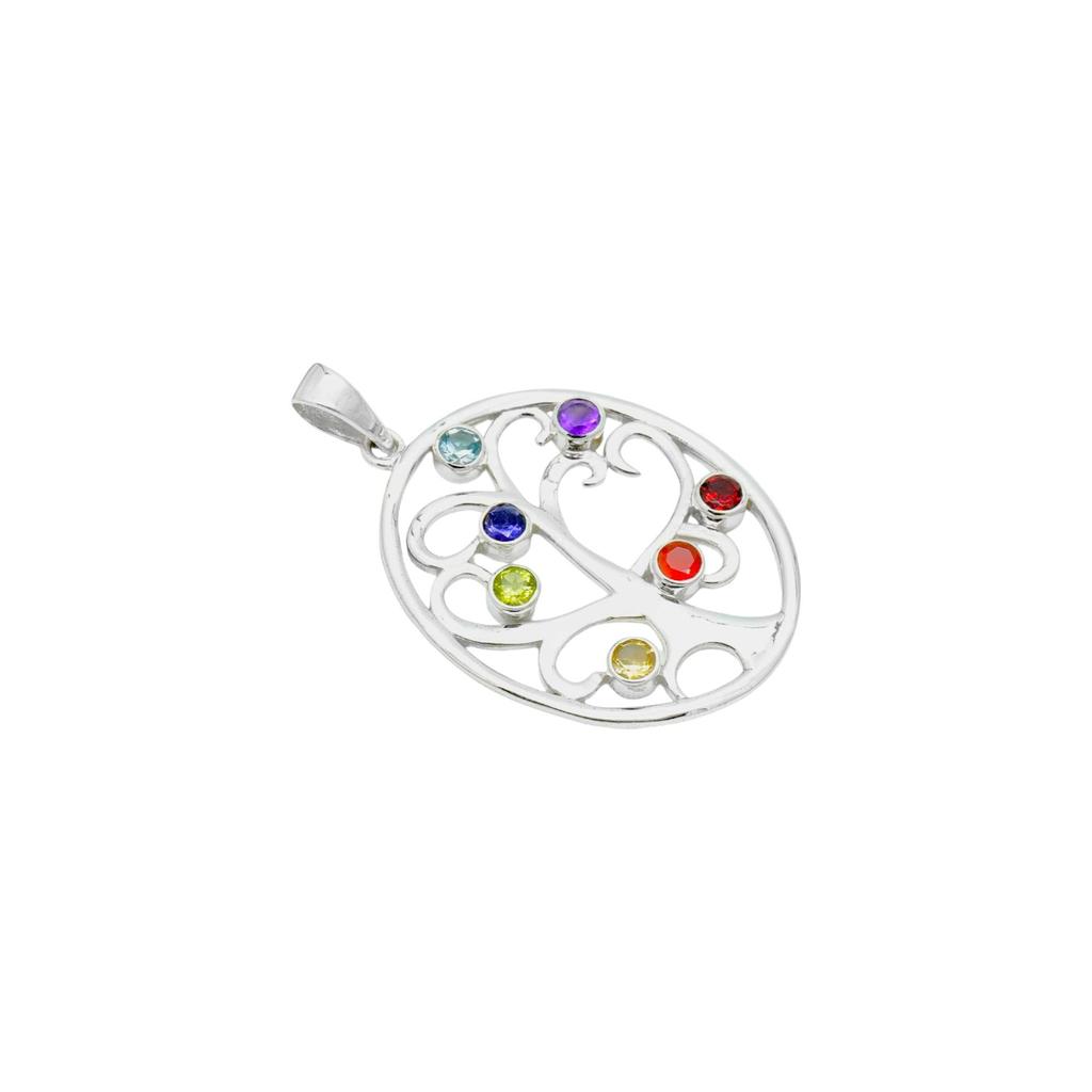 Sterling Silver Chakra Pendant: Multi-Gemstone Healing Jewelry