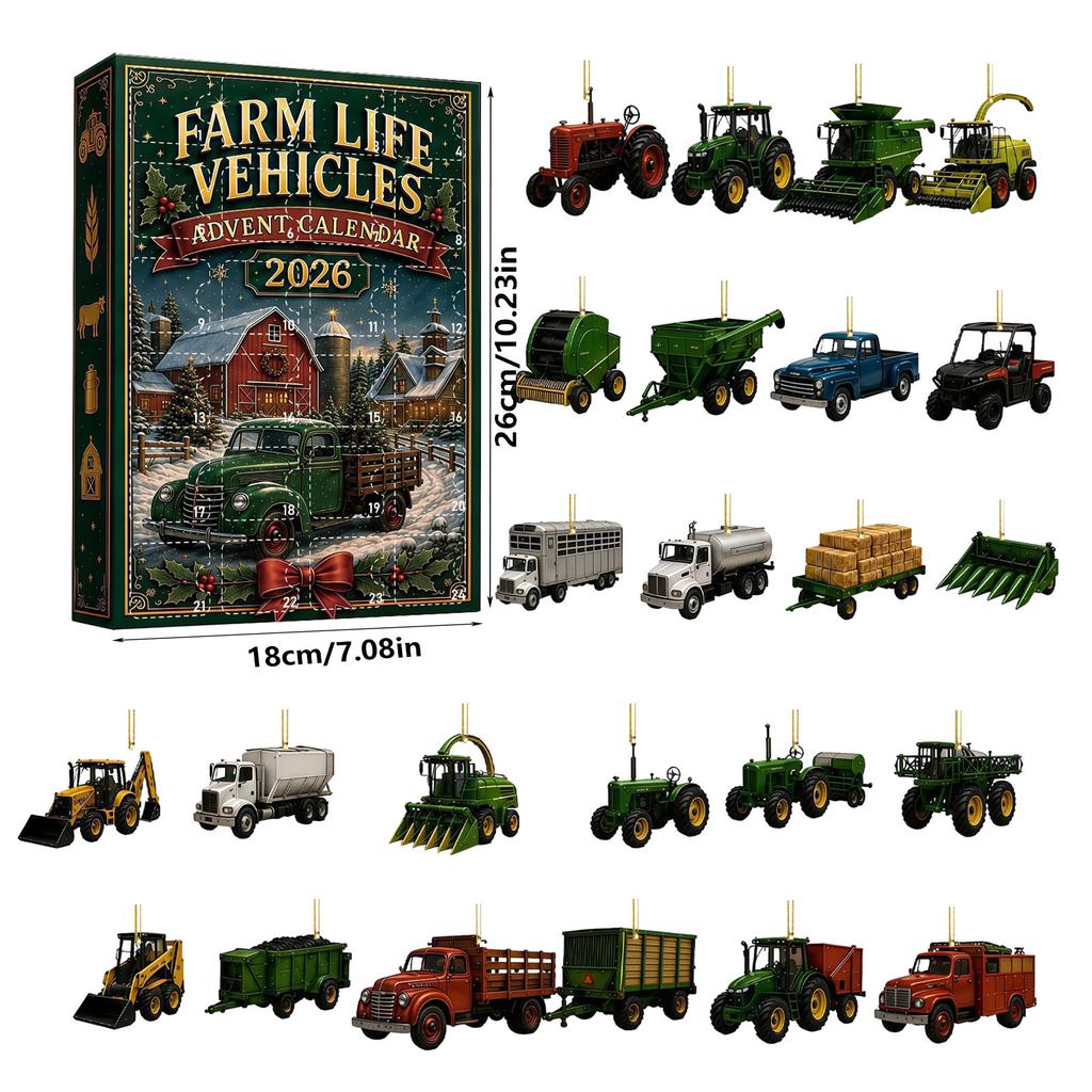 2026 Christmas Countdown Calenda, 24 Acrylic Farm Tractor Charm,Holiday Gift for Christmas