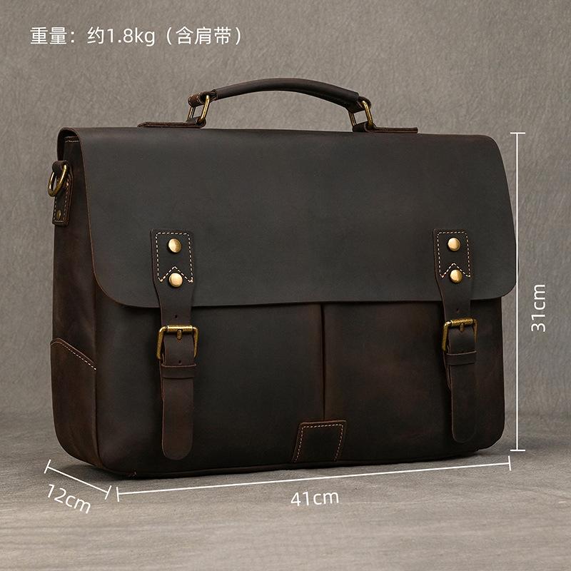 Crazy Horse Leder Aktentasche Retro Leder Handtasche 16 Zoll Pendler Computertasche Herren Schulter Messenger Bag