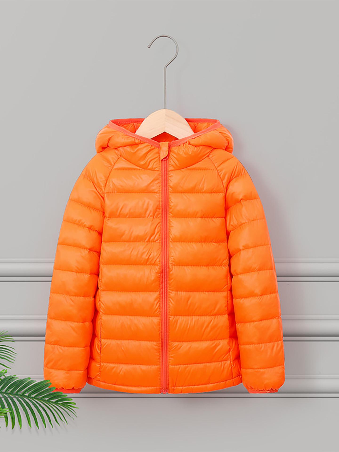 

Детская повседневная пуховая куртка - Легкая, с хлопковой набивкой, однотонная зимняя верхняя одежда для мальчиков и девочек 160cm Height Fit 145-155 оранжевый
