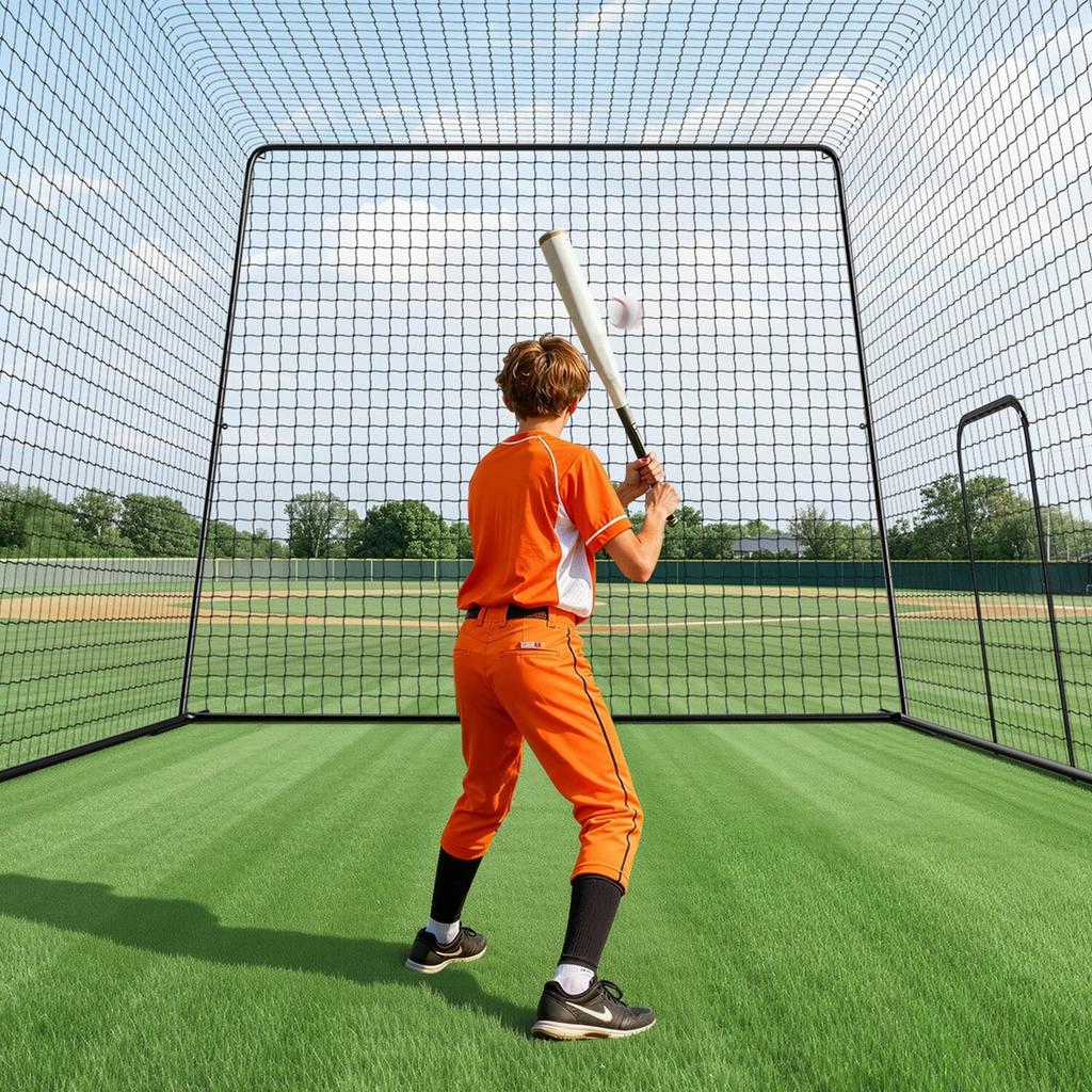 Baseball Batting Cage, 12000 X 3680 X 3100mm Freestanding Portable Batting Cage, Hitting Cages with 45-Ply Knotted HDPE & Long Positioning Ropes,