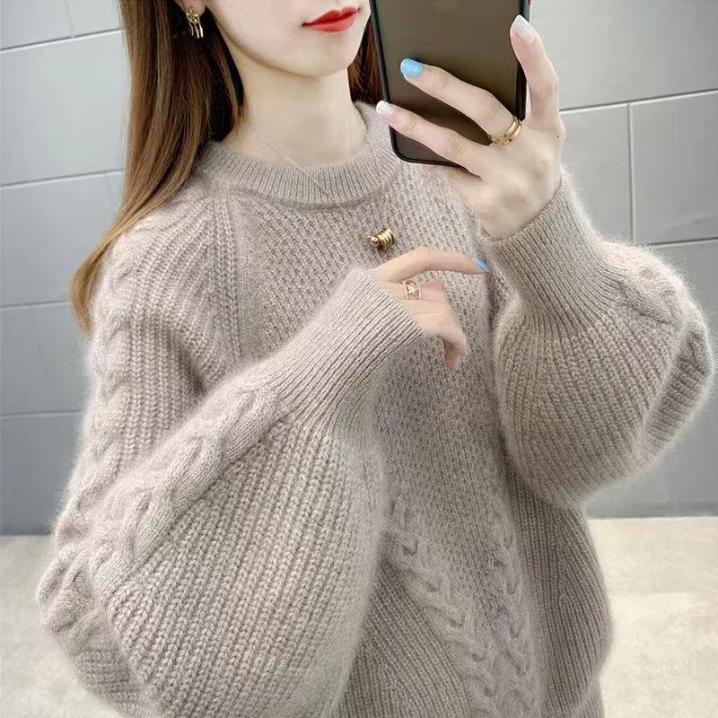 

Sweater women s autumn and winter new design sense small man wearing retro lazy crew neck knitted sweater women One size абрикосовый