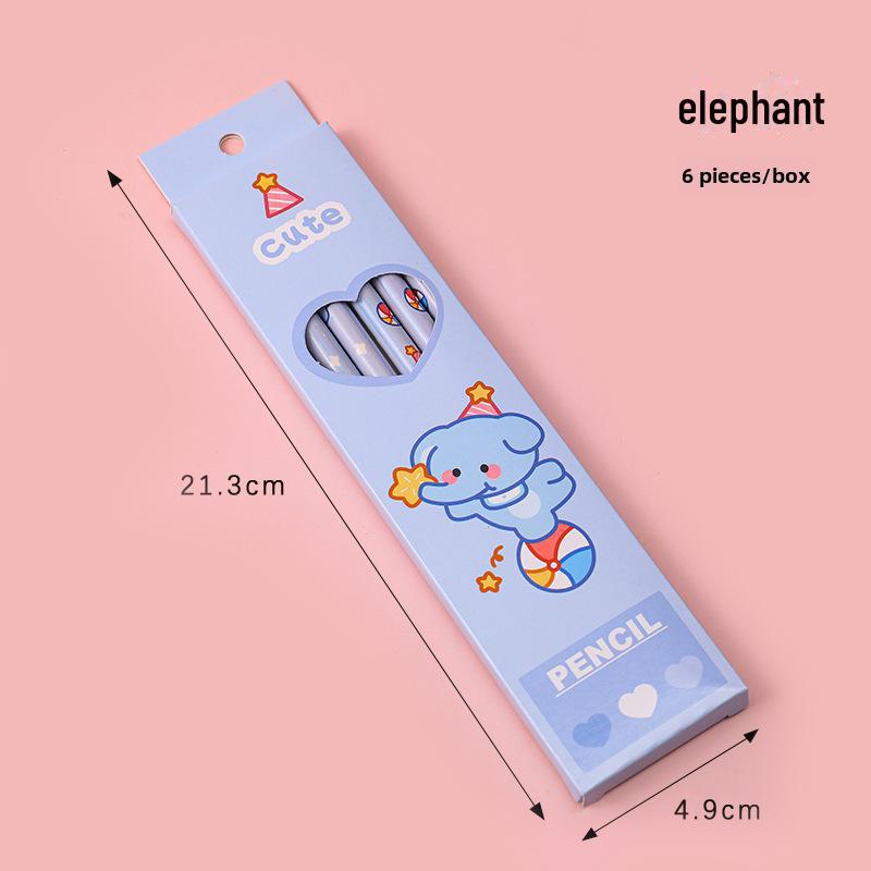 Boîte à crayons pour étudiants de dessin animé: 6 crayons d'examen HB pour l'apprentissage des enfants