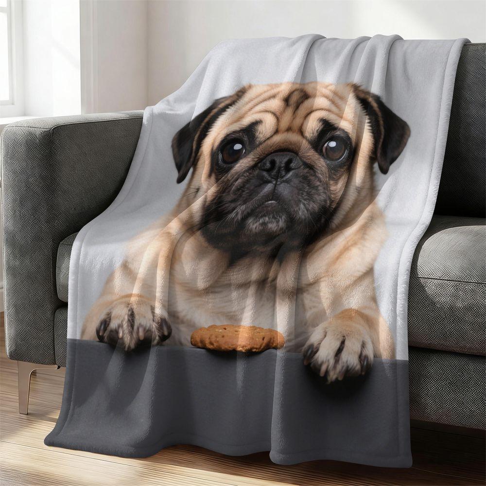 Cute Pug Puppy Print Flannel Fleece Blanket Soft Cozy Throw for Couch Bed Sleep Gift for Dog Lovers, Travel Blanket Warm Cover B 100cmx150cm
