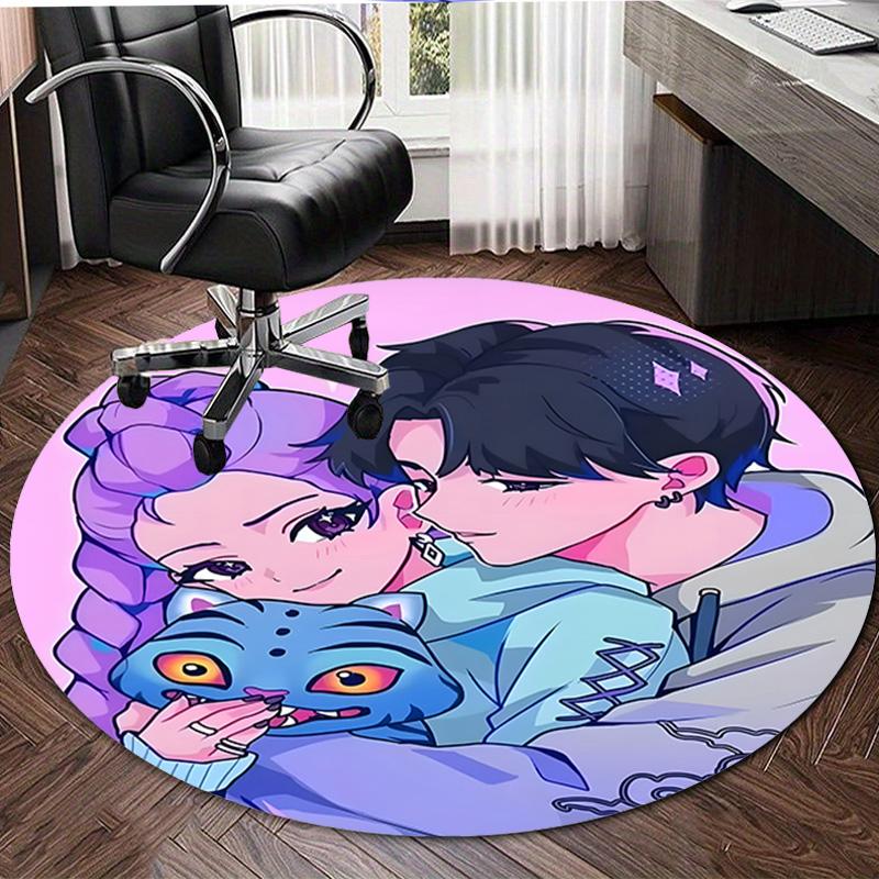 1pc KPop Demon Hunters18 Design Printed Area Round Carpet for Bedroom Living Room Home Decor Rugs Mat Non Slip Mat Rug for Bedside