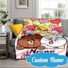 Custom Name Cute Cartoon Brown Bear Blanket bed sofa Blanket Flannel Blanket for Camping, Hiking, Picnic Essentials,gift for Fan family