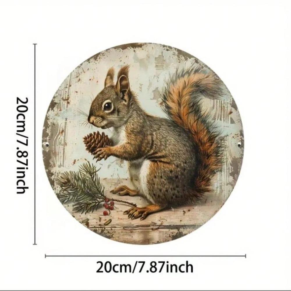Metal Wall Art Vintage Squirrel Pinecone Rustic Home Decor 8x8 Inch