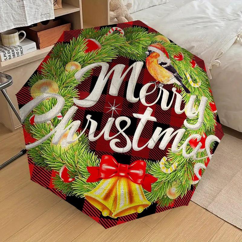 1pc Christmas Wreath with Bird Umbrella with Plastic Handle,Suitable for All Seasons Home Travel Outdoor UmbrellaDD256