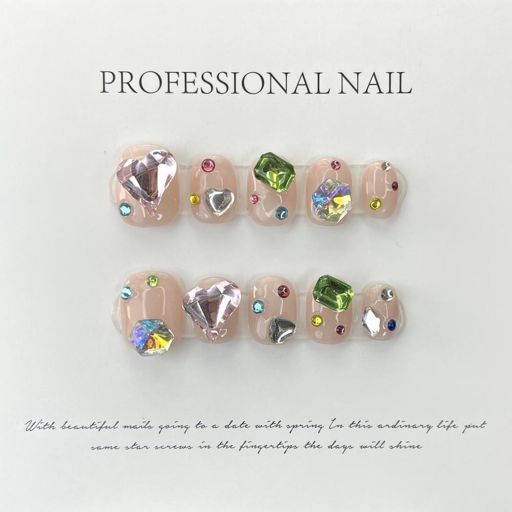 

Милые накладные ногти ручной работы, короткие корейские Kawaii Y2k, клейкие накладные ногти с очаровательной круглой головкой, искусственные кончики ногтей, полное покрытие