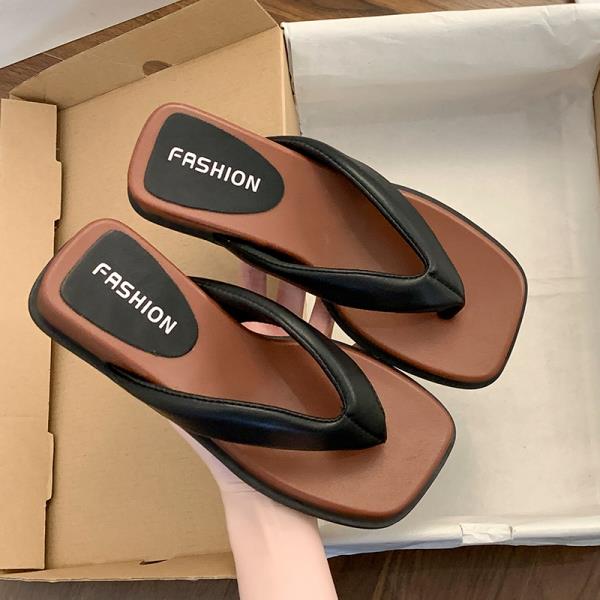 Fashion Shoes Woman 2025 Female Slippers Platform Square Toe Rubber Flip Flops On A Wedge New Hawaiian Beach Scandals Slides Square Toe