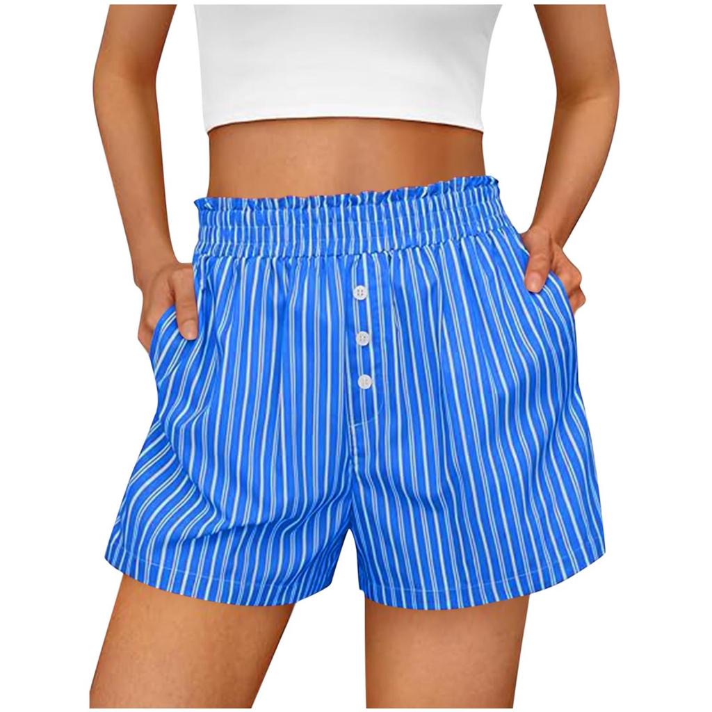 Shorts For Women Striped Button Casual Summer Loose Pocket Shorts