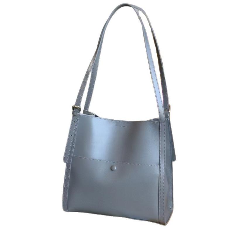 Tragetasche Großvolumig Echtes Leder Damen Tasche Rindsleder Ein-Schultertasche Eimertasche