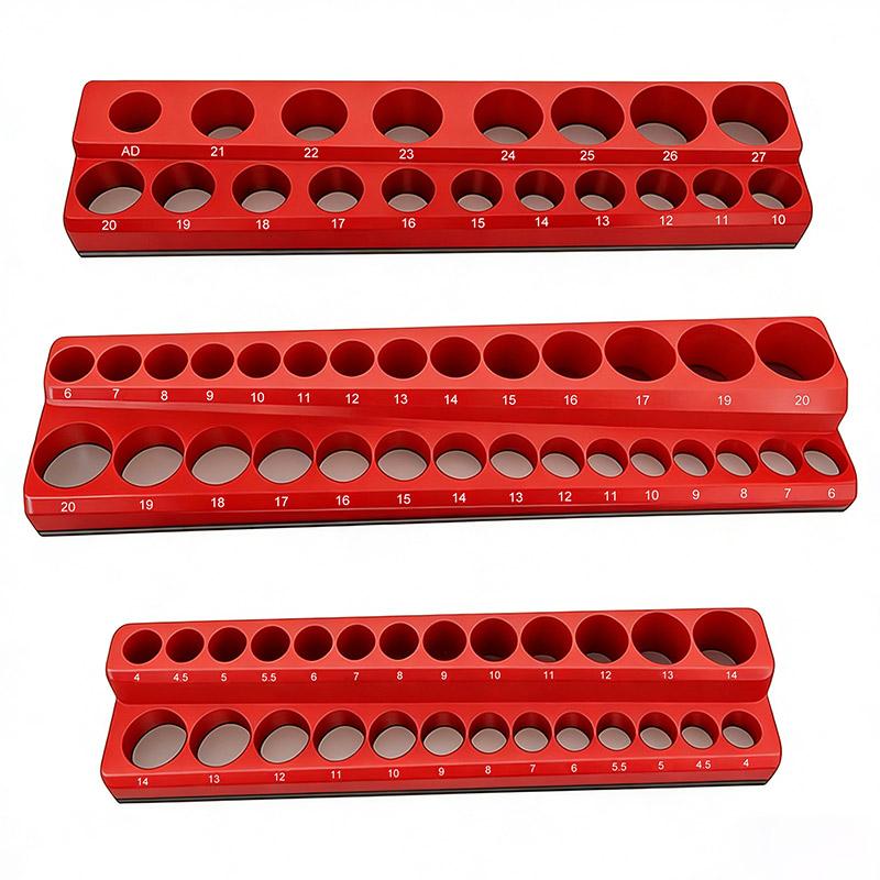 Magnetic Metric Socket Organizer Set 4-27mm Storage Tray Double-Row Tool Holder for 1/4 3/8 1/2 Drive Sockets Marine Boat Repair