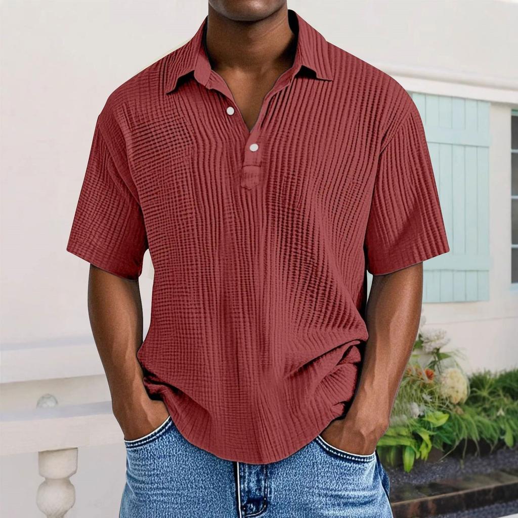 Men's Casual Short-Sleeve Shirt - Collared Button-Down Solid Color, Breathable & Versatile Stylish Top