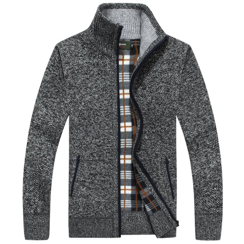 Men's Fleece-Lined Stand Collar Cardigan: Thick Knit Sweater for Autumn & Winter - Plus Size Available