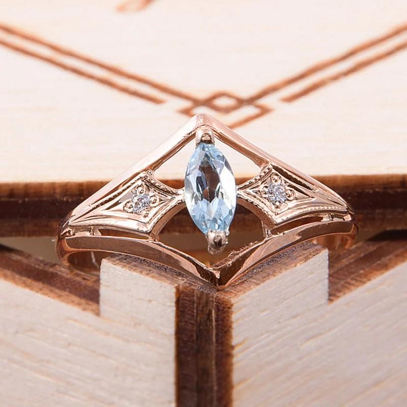 Rose Gold Color Women Rings with Marquise Blue Cubic Zirconia Elegant Wedding Party Bridal Accessories Fashion Jewelry