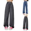 Girls Wide Leg Denim Pants with Fleece Lining Autumn Winter Kids Casual Loose Fit Trousers High Waist Soft Fabric