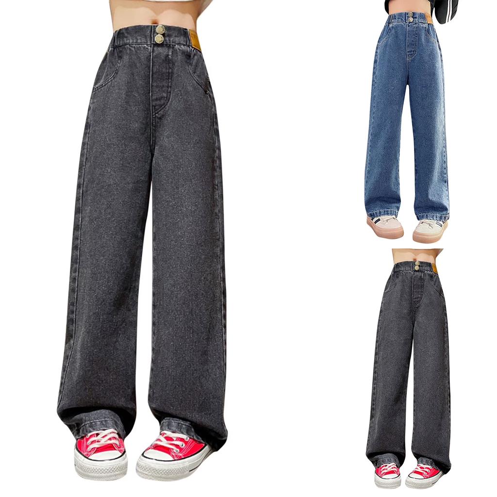 Girls Denim Lined Wide Leg Pants for Fall Winter Everyday Wear