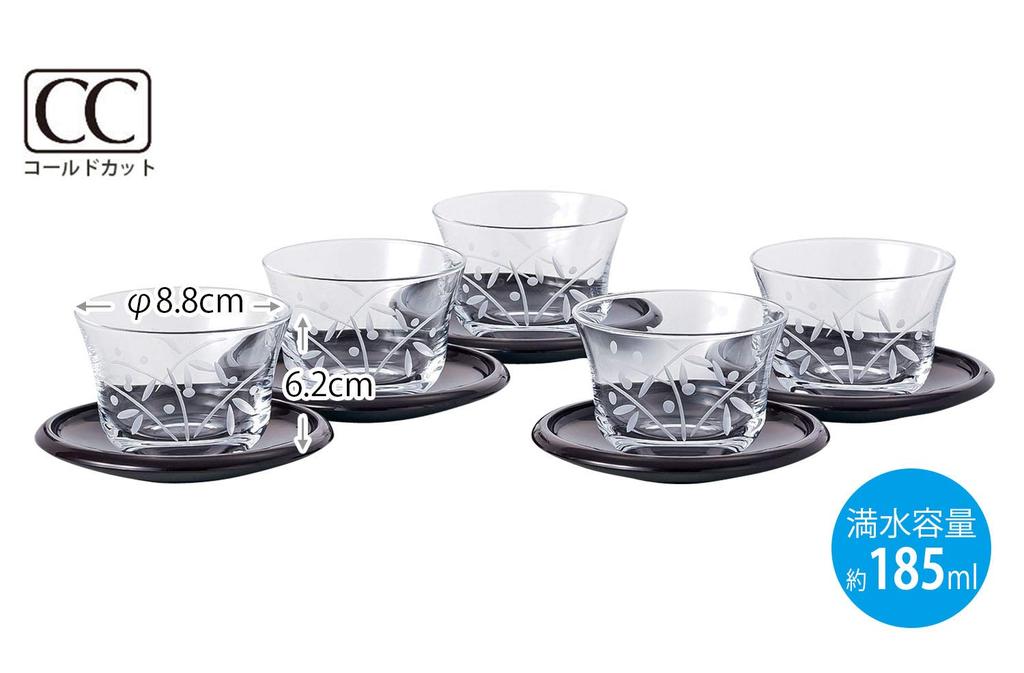 Toyo Sasaki Glass Egoyomi Kiriko Assortment Cold Tea Set, 185ml, Made In Japan, Set of 5, Glass Cups, Perfect for Tea, Gift, G070-T246