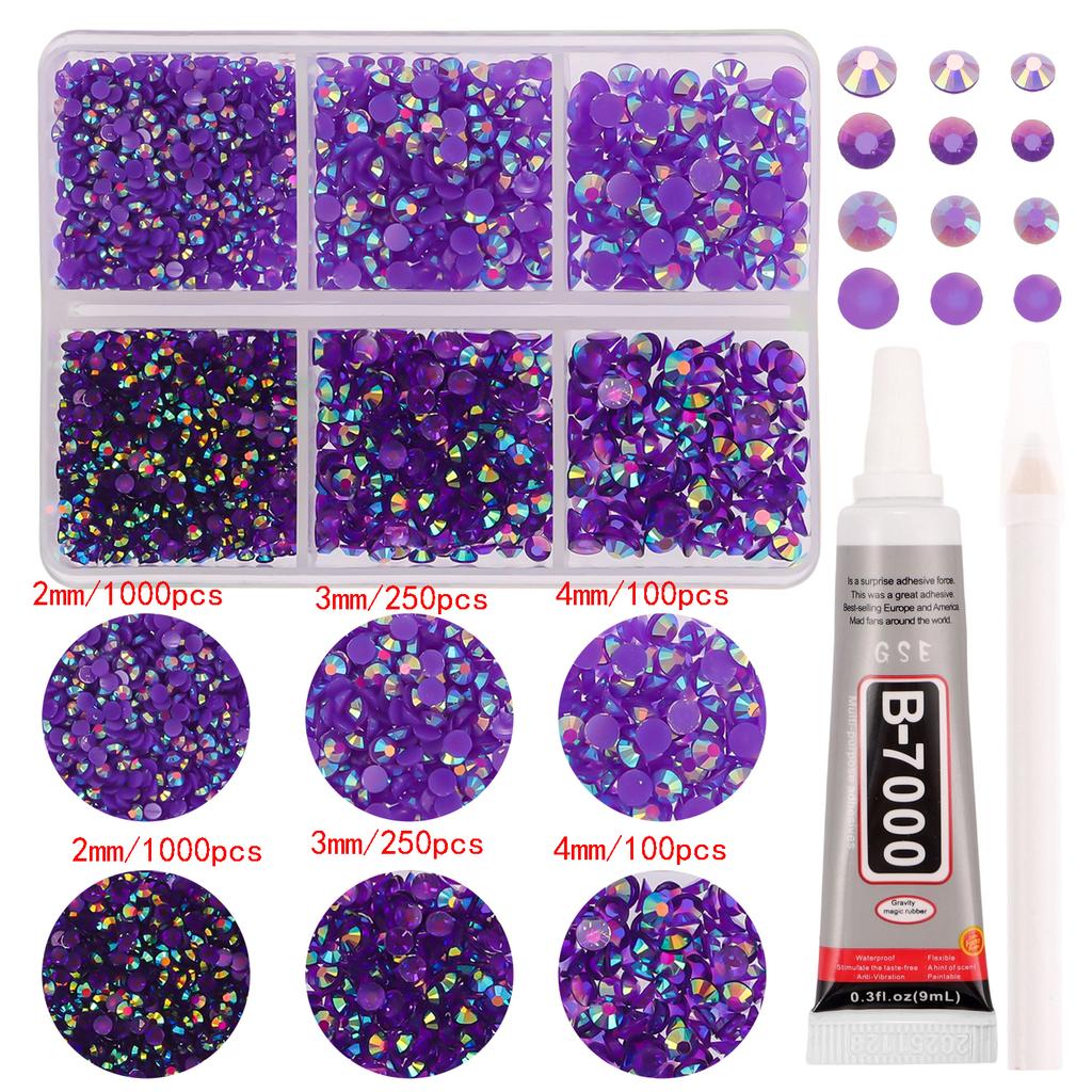 2/3/4mm Mix Size Sparkling Resin Imitate Diamond 2700pcs Smooth Back Adhesive Rhinestones Nail Art Fabrics with Diamond Pen Glue