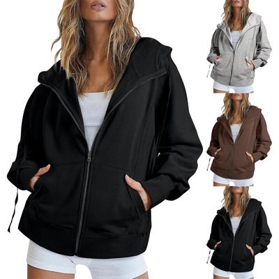 Kadın Fermuarlı Kapşonlu Uzun Kollu Sonbahar Büyük Boy Sweatshirtler Cepli Ceket Moda Giysileri Kadınlar İçin Kapşonlu