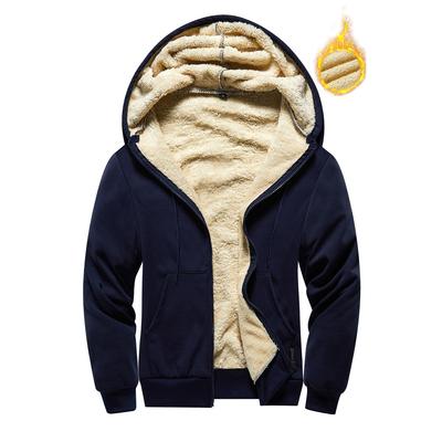 Moletom Masculino com Capuz em Lã de Carneiro Inverno-Quente Espessurado Forrado com Lã Casual Jaqueta Cardigã