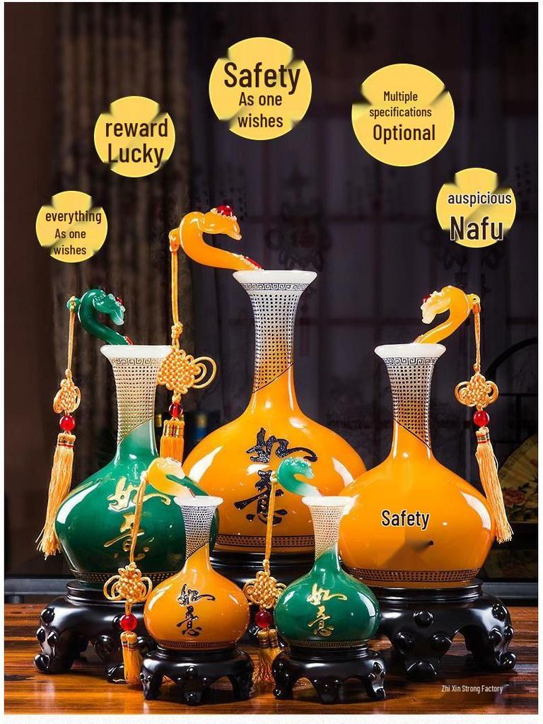 Ruyi Ping'an Vase - Living Room Ornament, Bookcase & TV Cabinet Display, Home Decoration Craft Gift