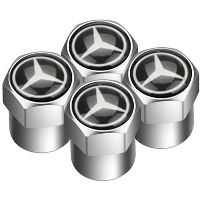 AQ21-Set Of 4 Zinc Alloy Metal Tire Valve Stem Caps Corrosion Resistant Dustproof Waterproof Emblem Wheel Decor For Mercedes Benz W20