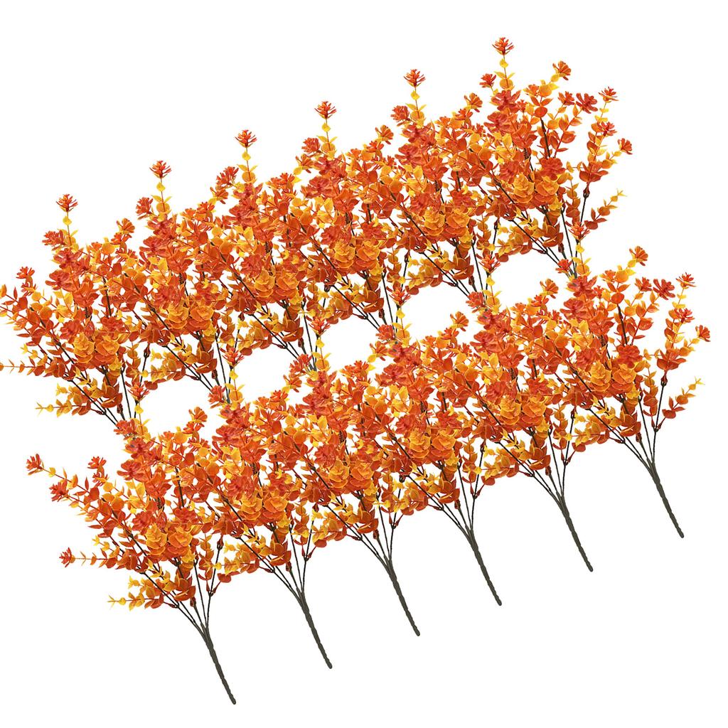 Set Of 12 Artificial Fall Leaf Branches Eucalyptuses Stems Table Centerpieces and Seasonal Decoration Plant Ornament