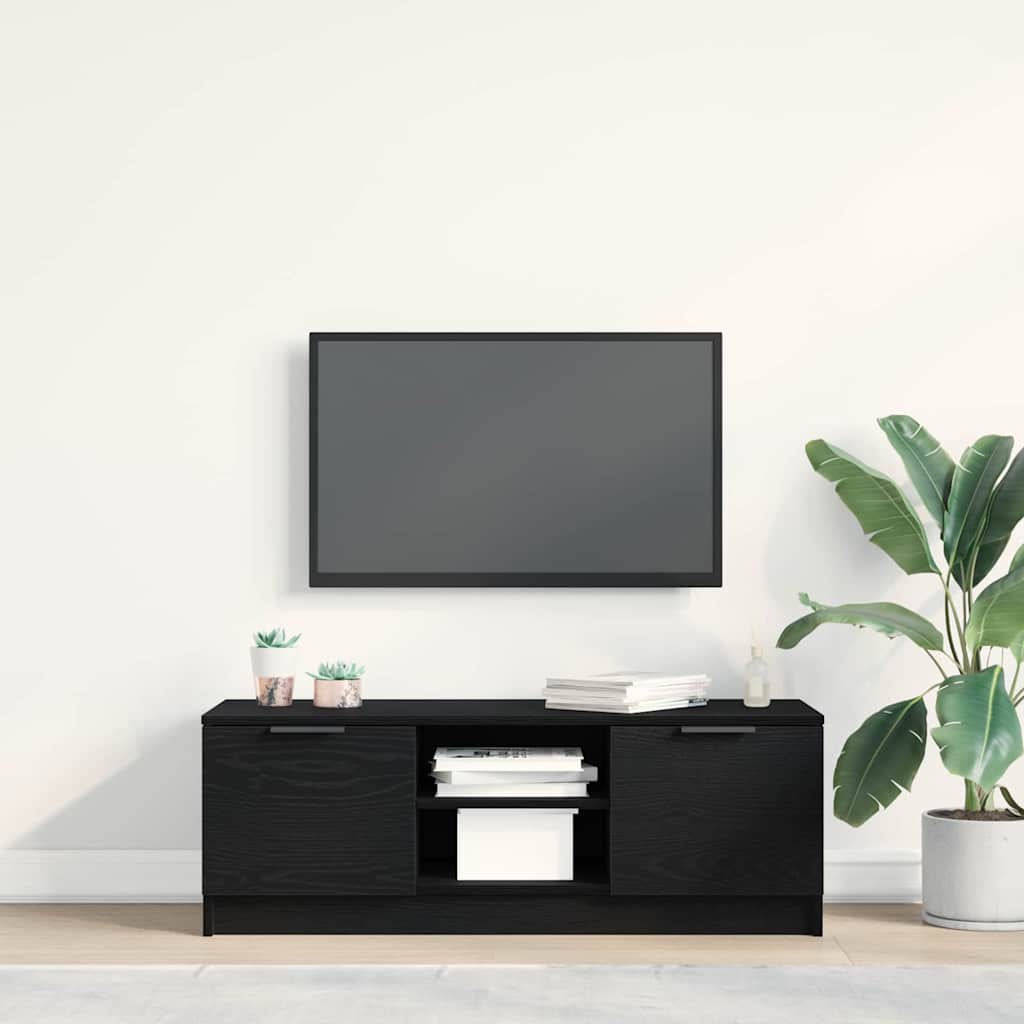 TV Cabinet in Black Oak Look 102 x 32 x 35.5 cm