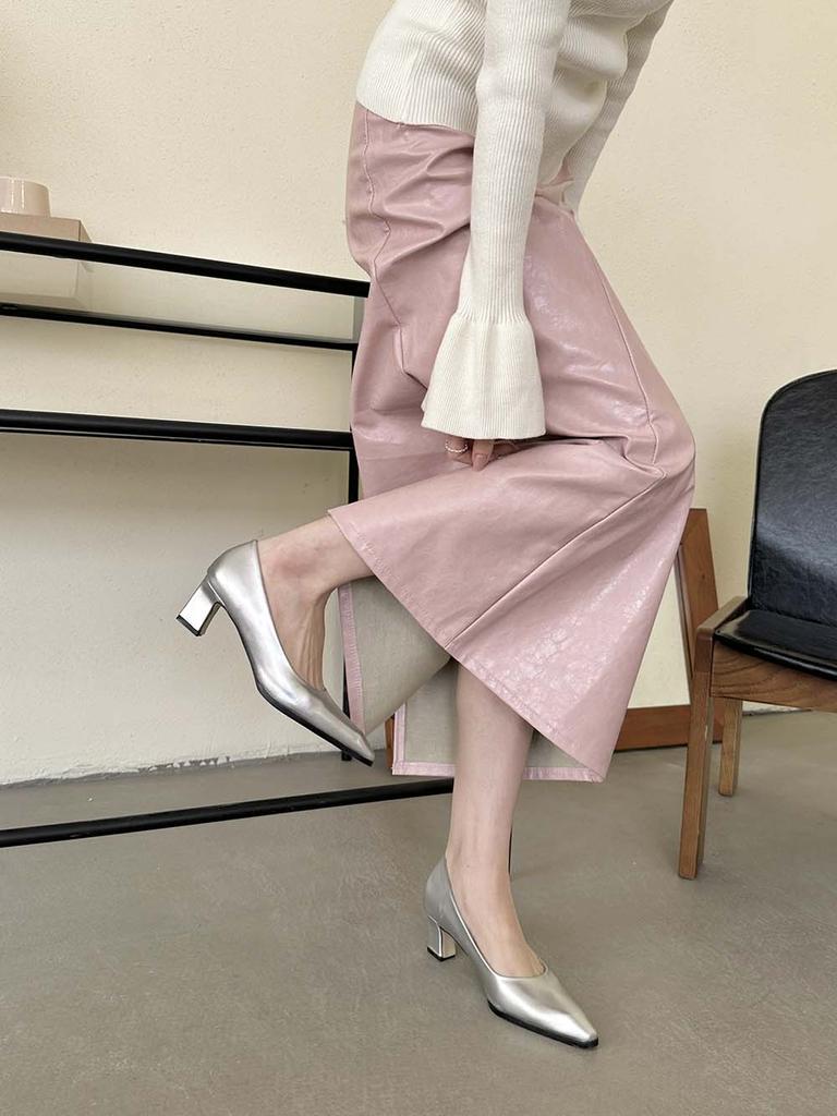 fashion Round Toe Women Pumps 2024 New Arrivals Fashion Dress Shoes Thick High Heels Black Silver White Red Silver Office Pumps Size 39