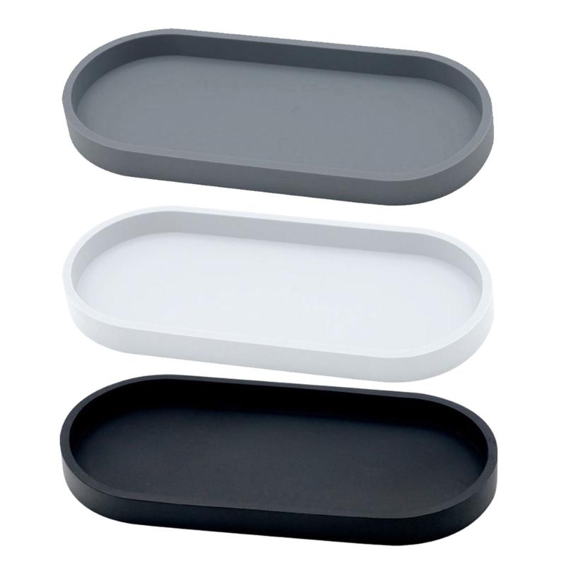 Modern Elliptical Vanity Tray Cosmetic Organizers Silicone Holder For Bathroom Accessories And Small Items