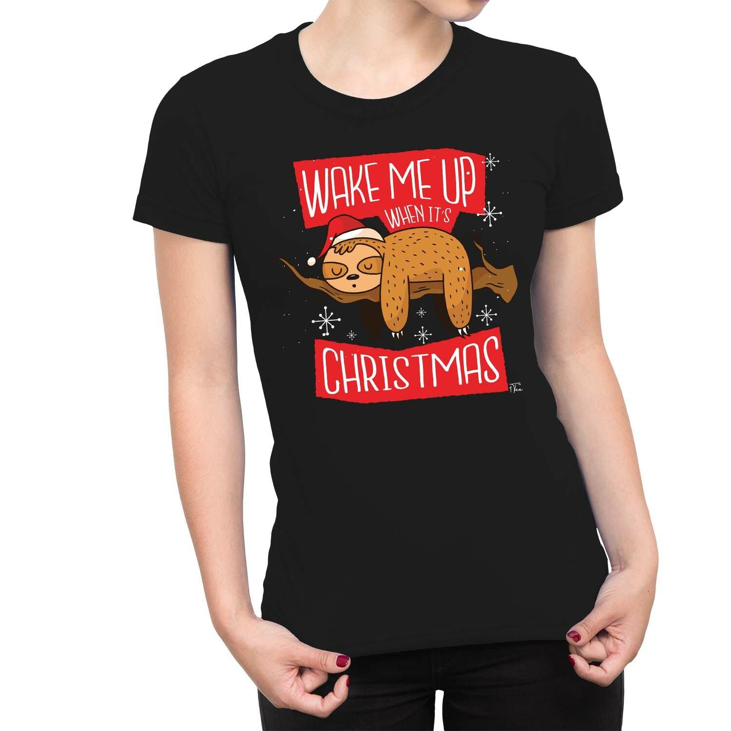1Tee Womens Sloth Wake Me Up When It s Christmas T-Shirt XL