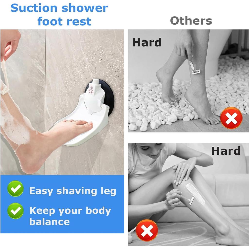 Shower Foot Rest for Shaving Legs with Upgraded Industrial Suction Cup, Only Fit Smooth & Non-Porous & Bigger 5.2 Inches Tile Wall, White, Pack of 1